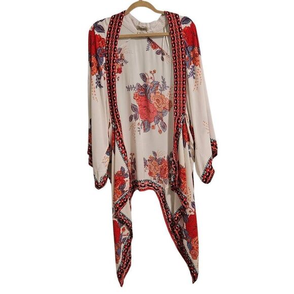 Flying Tomato kimono top. White & red floral. M/L. #836 - Picture 1 of 4